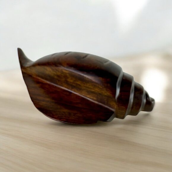 Vintage Hand-carved Ironwood Conch Shell, Solid Heavy Wood 9" - Picture 1 of 8